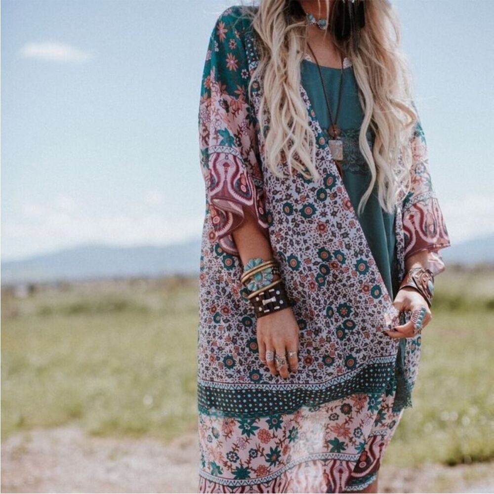 Western Boho Duster Kimono One Size Sheer NEW